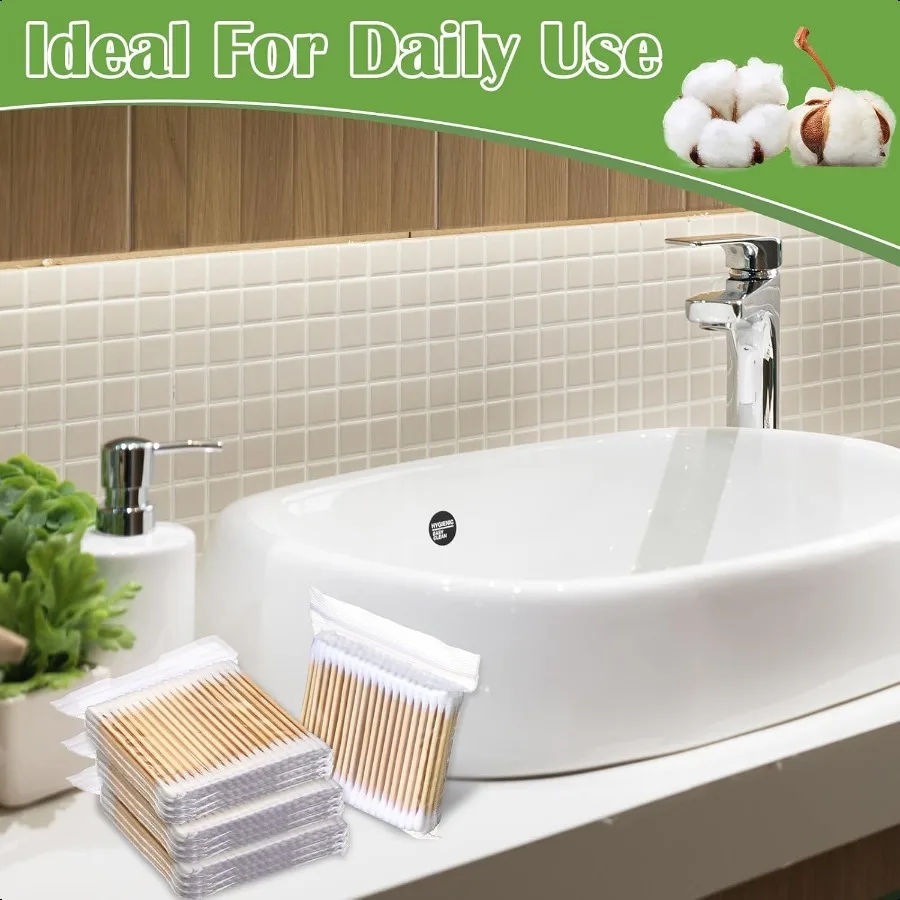 5000 Count Bamboo Cotton Swabs Double Buds Organic Cotton Swabs with Tips for Ears Sterile Tipped Applicator Makeup Swab Daily