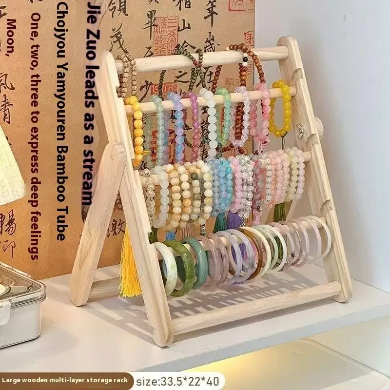 عقال خشبي تخزين الرف عرض موقف 2 طبقة المنزل استخدام إكسسوارات الشعر مجوهرات أغطية الرأس معرض رف تخزين المجوهرات