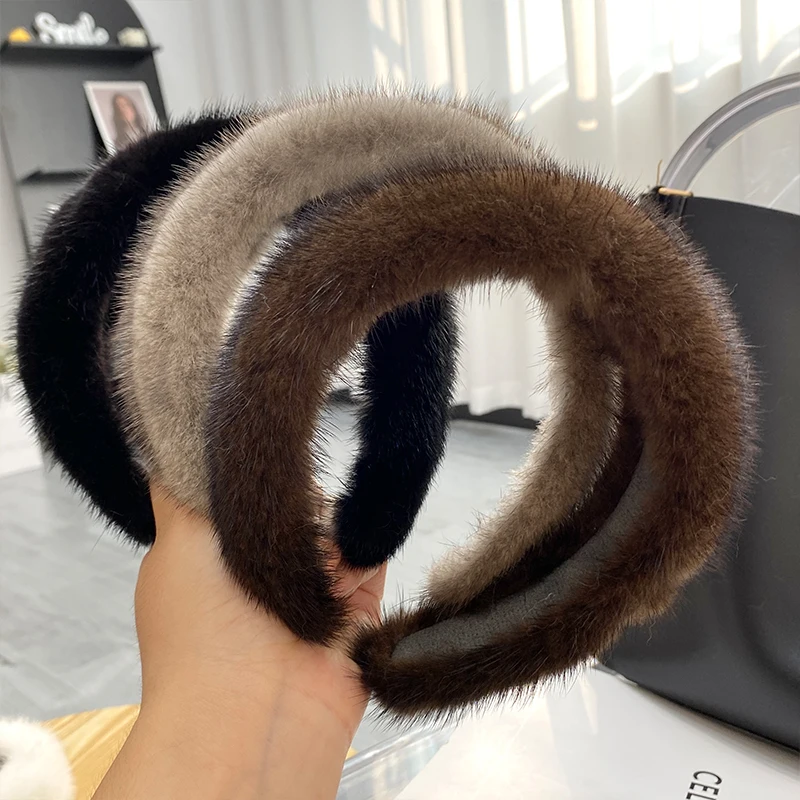 Women Luxury winter 100% Real Mink Fur Headbands 2022 Hot Sale High Quality Real Fur Hair Band Lady Fashion Hair Hoop Furry Gift