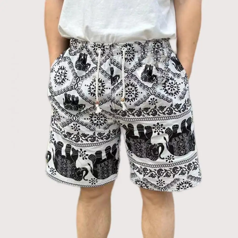 Beach Shorts for Women Men Summer Boho Festival Elephant Pattern Short Pants Baggy Bohemian Travel Clothes