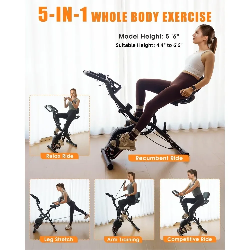 Exercise Bike, 5-in-1 Foldable Stationary Bike Upgraded 16-level Magnetic Resistance 10DB Near-silent Bike