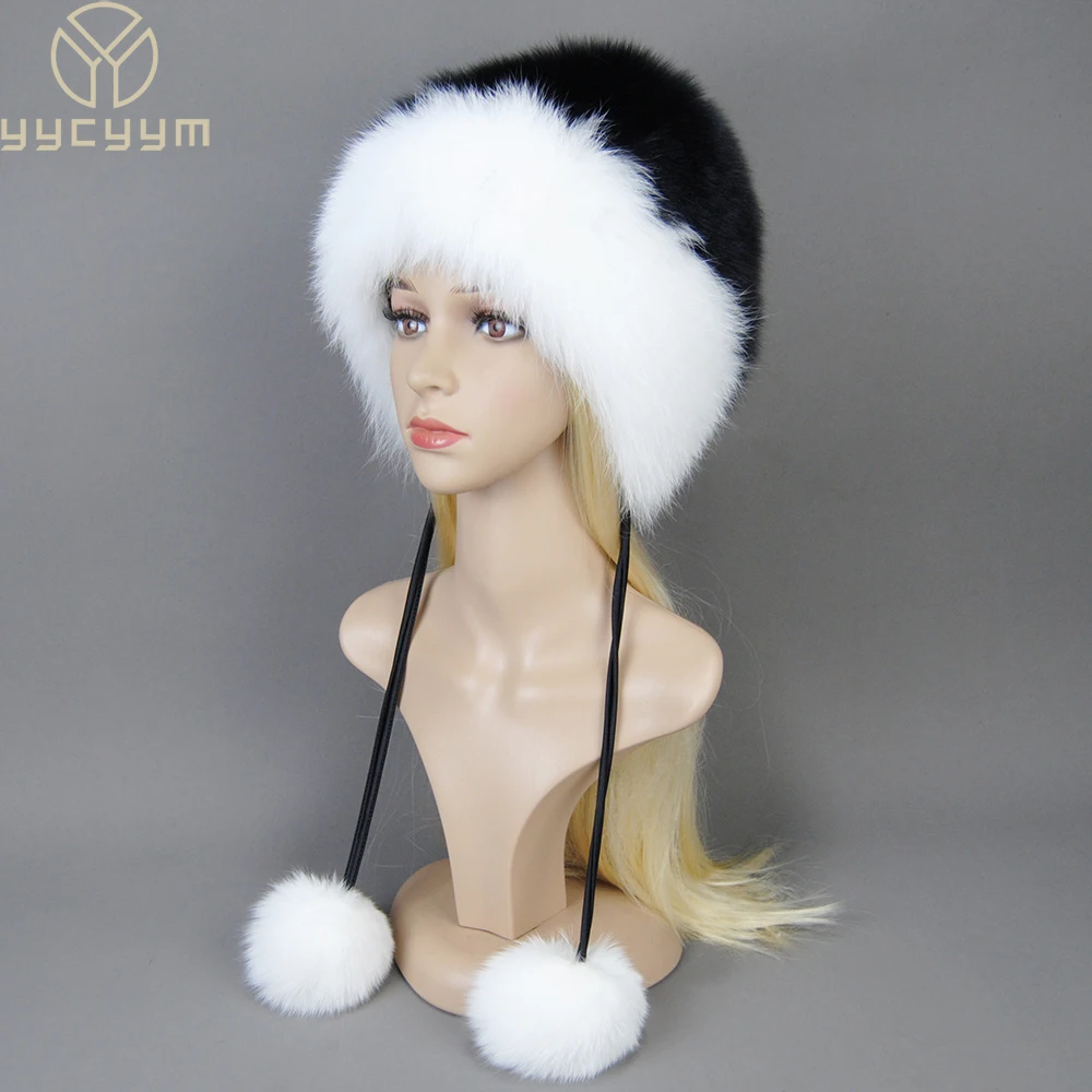 

2025 Hot Sale Women Natural Fur Russian Ushanka Hats Winter Thick Warm 100% Real Fox Fur Hat Ears Fashion Bomber Hat