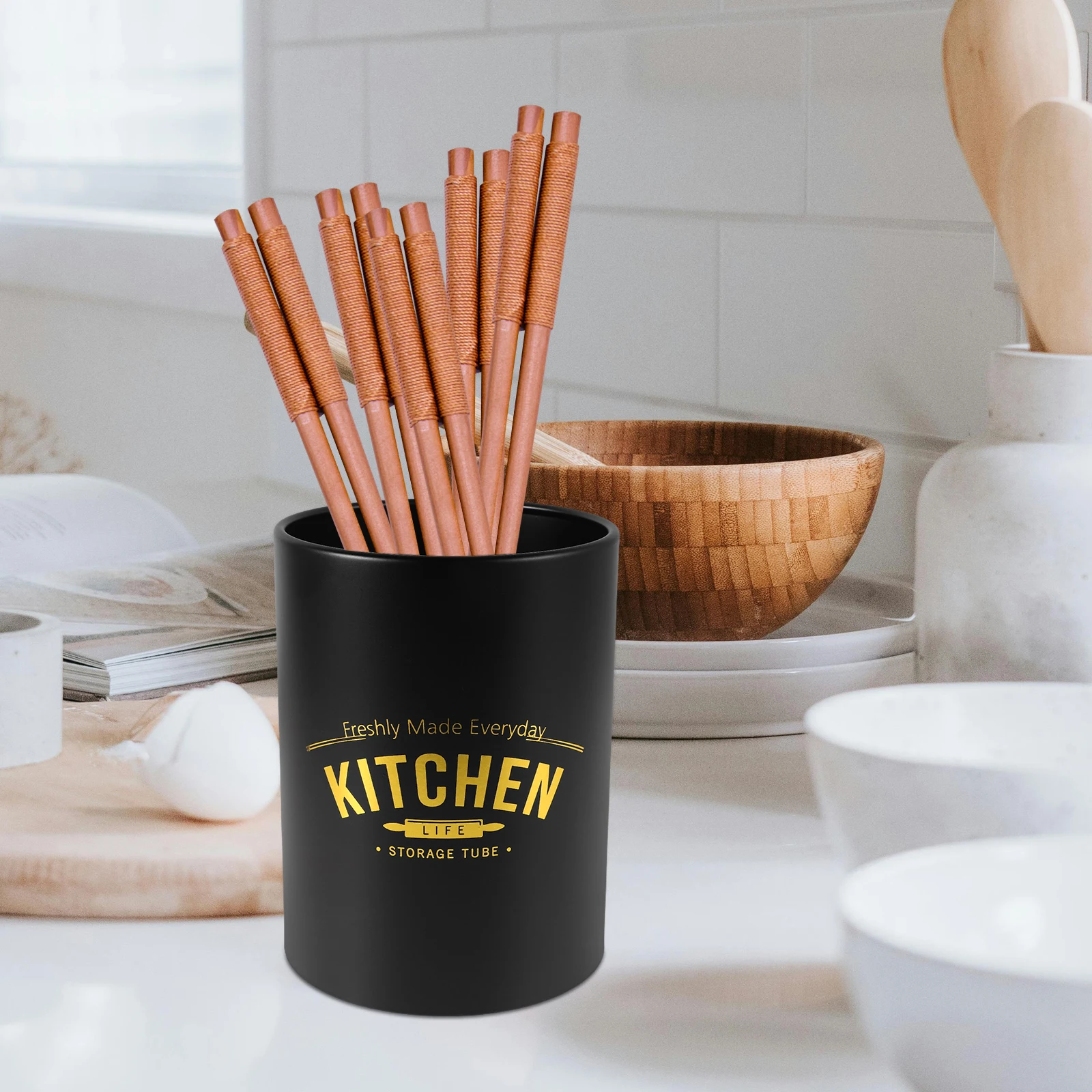

Multifunctional Kitchenware Storage Bucket Iron Utensil Holder Cutlery Drainer Rack Compact Size Material Space Saving