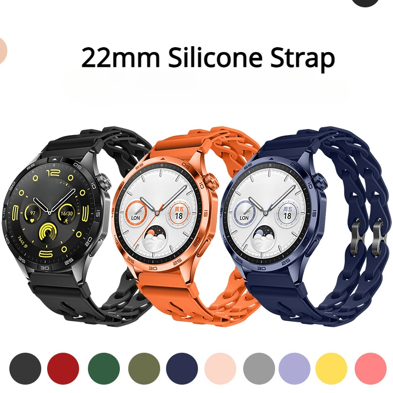 22mm Universal Silicone Strap For Huawei GT4 46mm /GT3 Pro /GT2 46mm Fashionable Hollow out Bracelet Creative Wristband