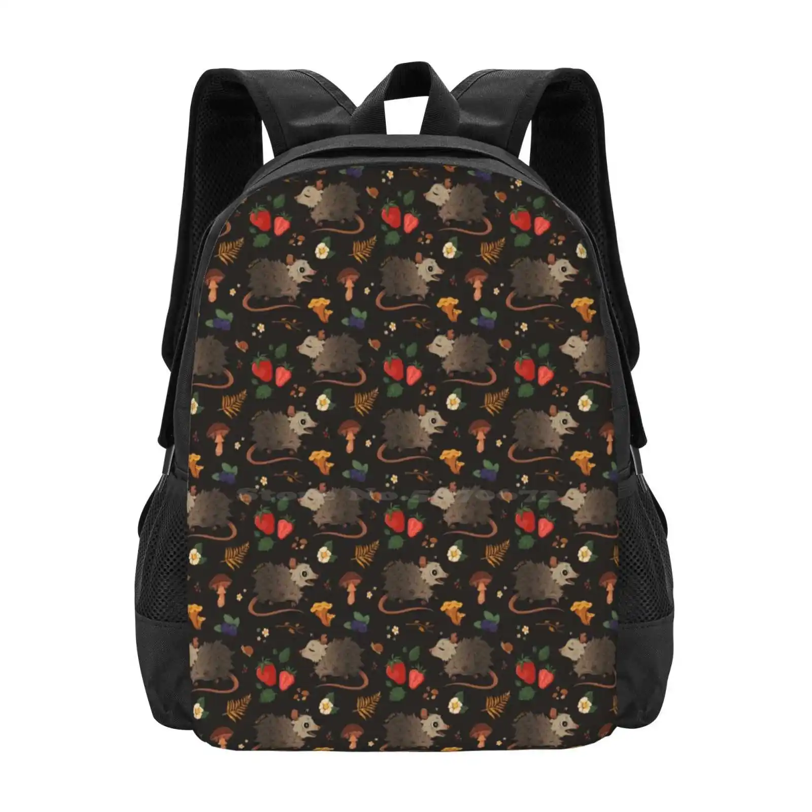 Possums & Treats Hot Sale Backpack Fashion Bags Mushrooms Opossums Toadstools Beige Yellow Cute Woodland Creatures Critters