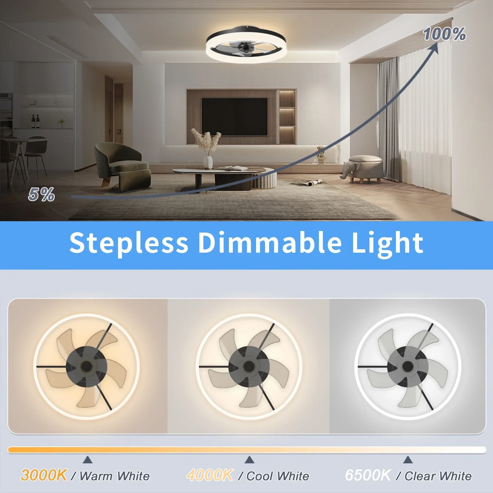 Modern Minimalist Creative Ceiling Fan Light Invisible Bedroom Dining Room Home Living Room Light With LED Fan Light