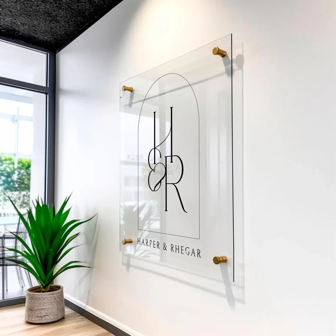 Custom Rectangle Business Logo Sign UV Print Acrylic Sign Office Store Front Door Sign Wall Hanging Business Office Plaque