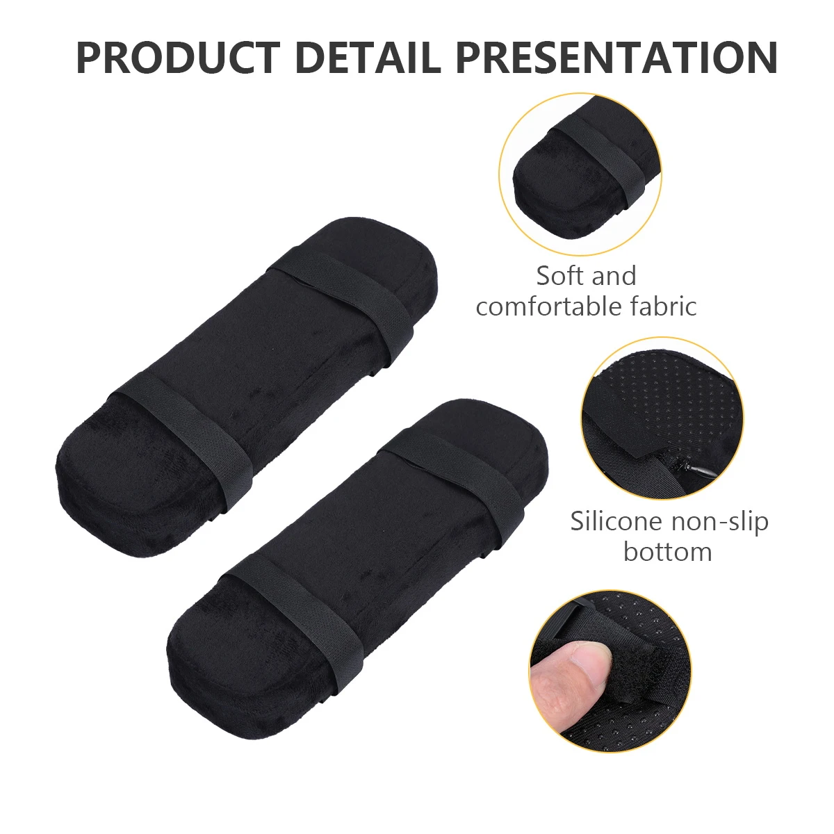 

2pcs Elastic Armrest Chair Black Polyester Armrest Pad Memory Sponge Elbow Elbow Support Support Gaming Cushion Thick Pads