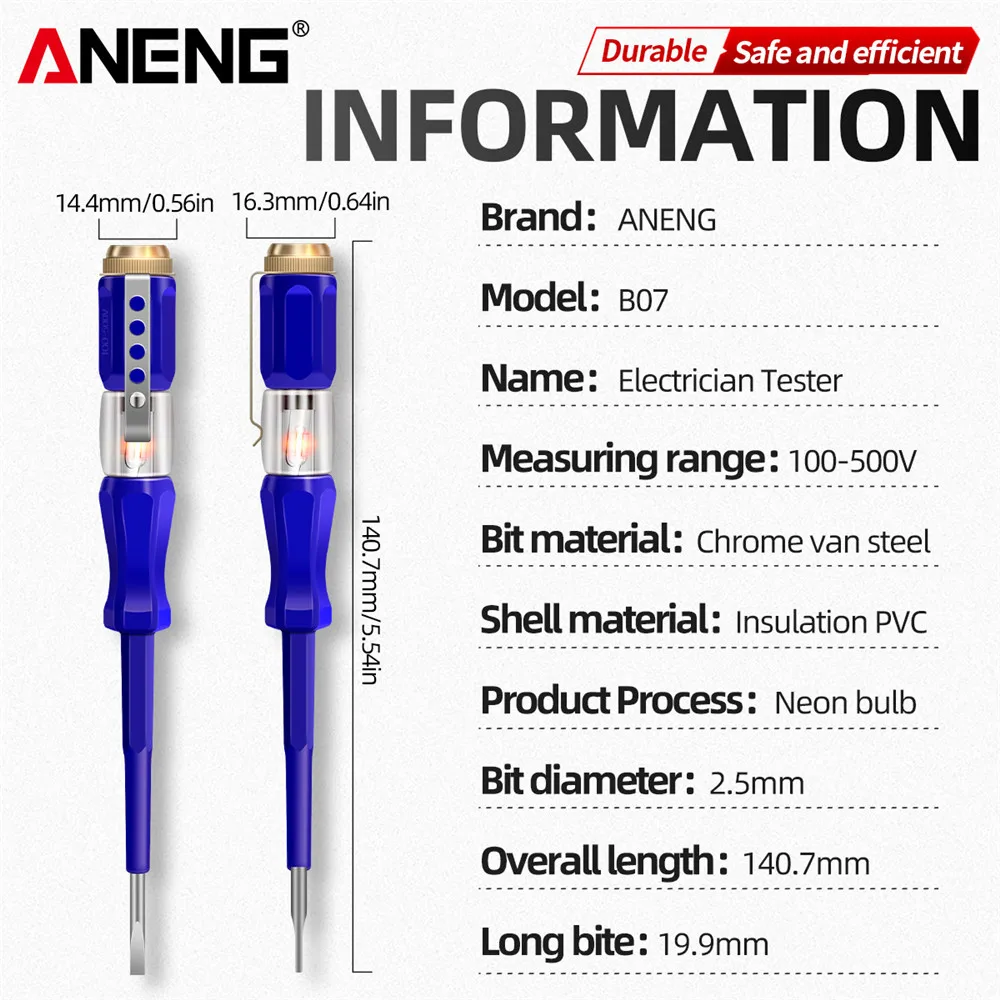 Aneng b07 caneta elétrica sem contato, uma mini palavra, chave de fenda, testador, medidor, detector de tensão elétrica, ferramentas de teste