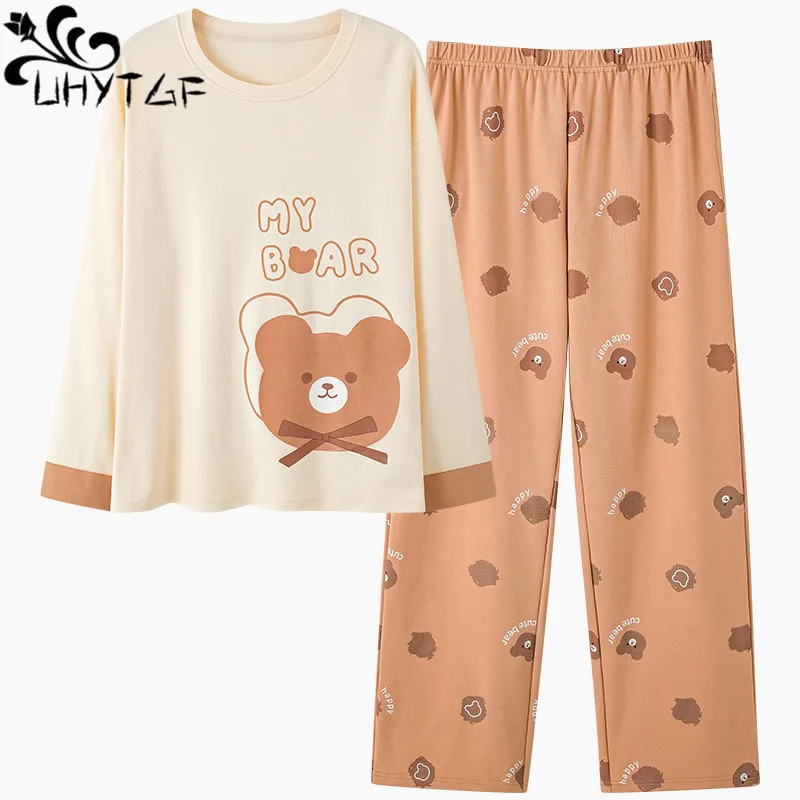 Uhytgf Lente Herfst Twee-Delige Set Womens Pyjama Zoete Student Katoen Dunne Thuis Kleren Vrouwelijke Lange Mouwen Broek Nachtkleding 2614