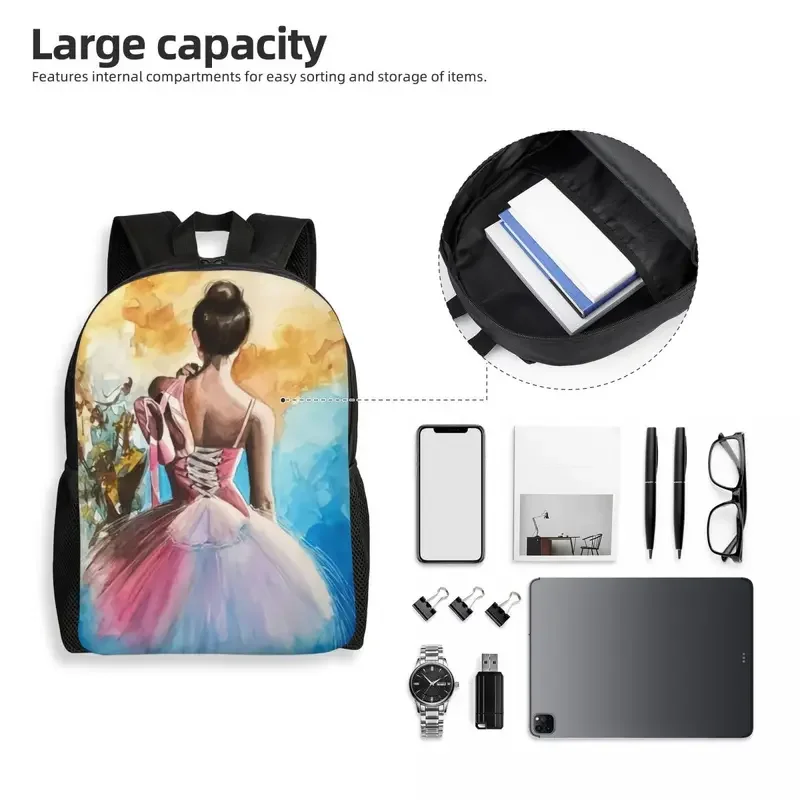 Mochila de Arte de Ballet personalizada para hombres y mujeres, bolsa de libros informal para la Escuela Universitaria, bolsas de bailarina