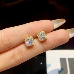 GRA Certified Moissanite Diamond Classic Square Halo Stud Earrings for Women 925 Sterling Silver Trendy Fashion Fine Jewelry