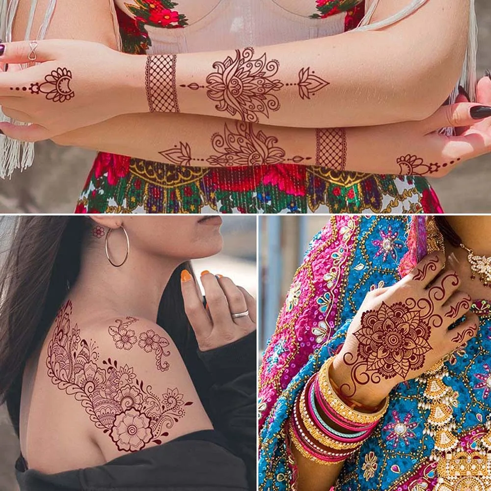 Red Mehndi Stickers Henna Tattoo Stickers Fake Tattoo for Women Water Transfer Decals Red Henna Tattoo Decals Legs Arm