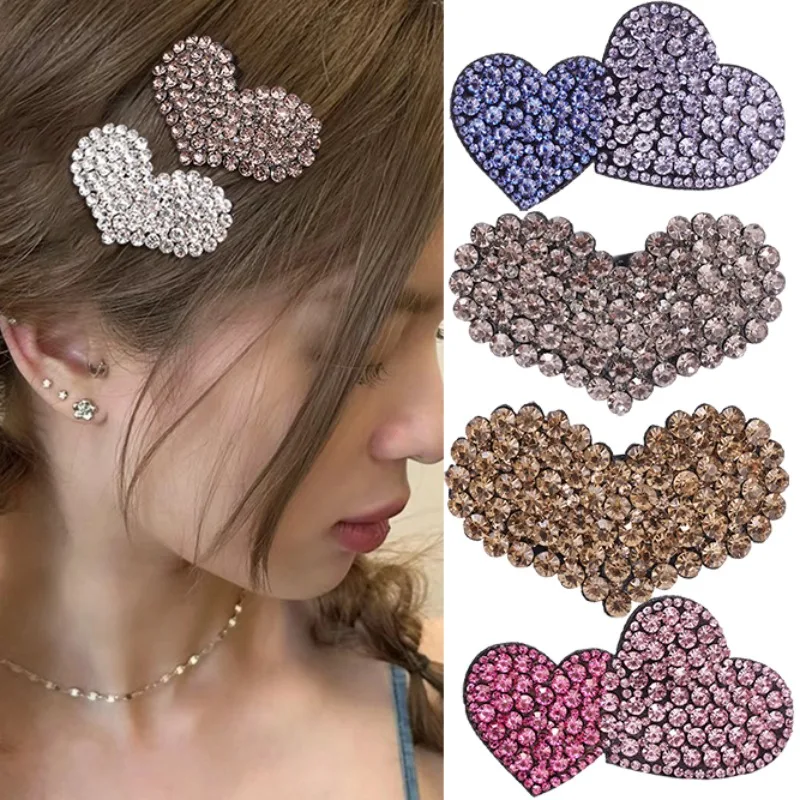 Heart-Shaped Hairpins Women Girls Cute Shiny Rhinestone BB Clip Charming Children Full Diamond Hair Clips Fashion Hair Accessory