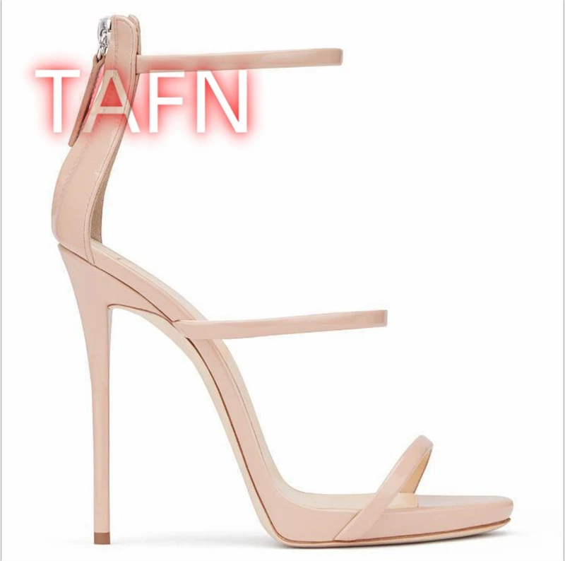 Three Strap Stiletto Heel Sandals Back Zipper Platform High Heel Sandals Shoes for Women Summer Peep Toe Ankle Strap Sandals