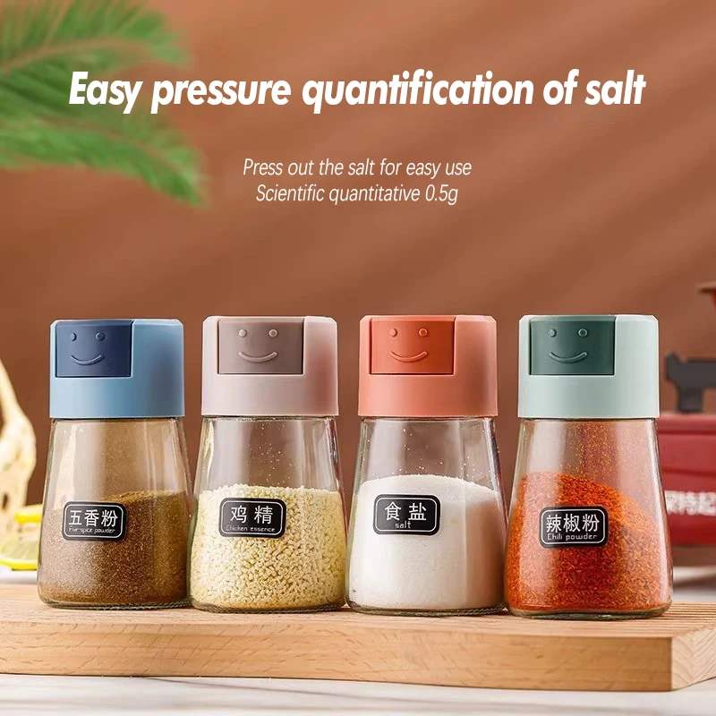 Kitchen Quantitative Seasoning Jar Glass Press Control Salt Bottle Metering And Sprinkling Salt Seasoning Bottle