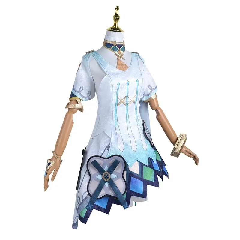 Game Genshin Impact Cosplay com Peruca, Azul, Cauda Dupla, Resistente ao Calor, Cabelo Sintético, Vestido Fato, Conjunto Completo, Faruzan