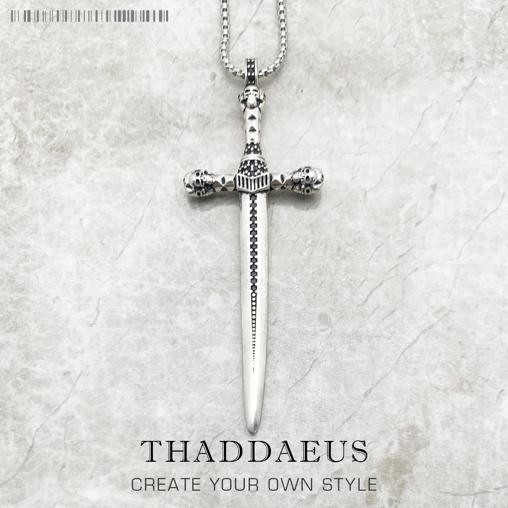 925 Sterling Silver Sword Pendant Chain Necklace Vintage Unisex