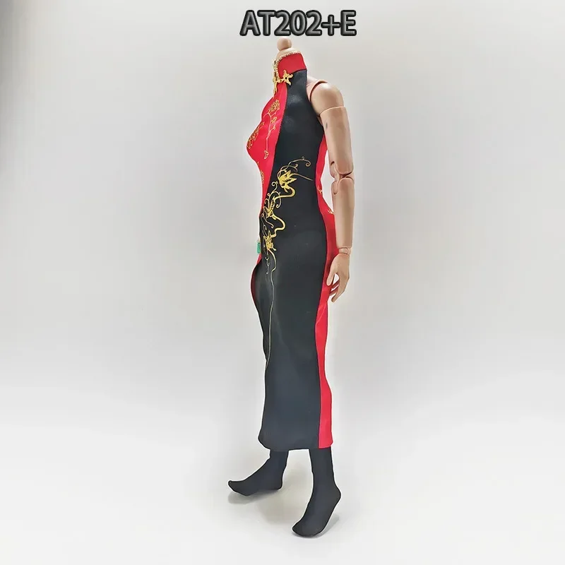 1/6 skala kobieca sukienka Cheongsam Colorblock drukowane rozcięcie ubrania dla 12 Cal figurki żołnierz TBL AT203 lalka ciało