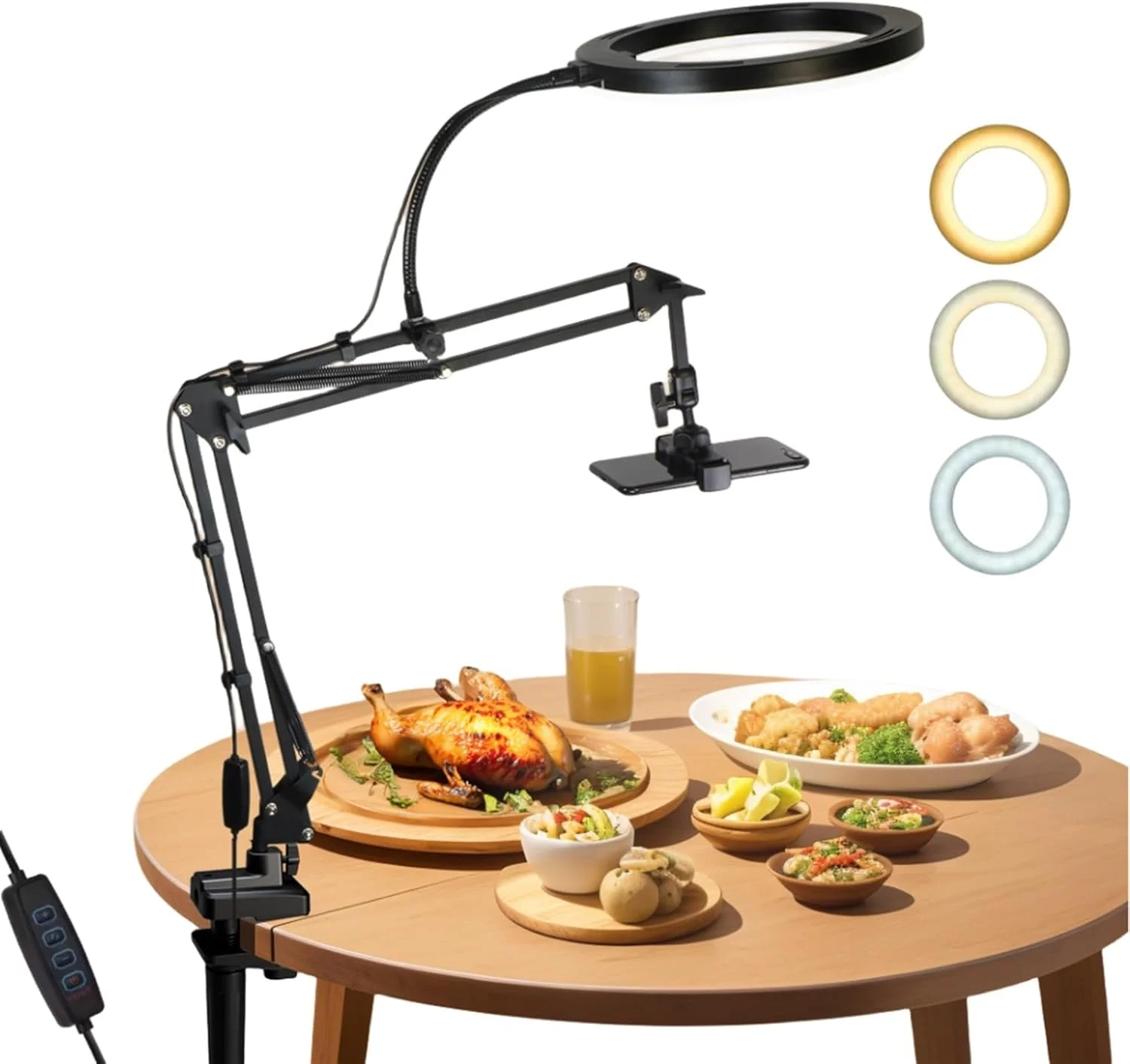

Overhead Camera Mount with Ring Light Phone Stand Adjustable Angle for Video Recording Cooking Live Stream Drawing Painting Nail