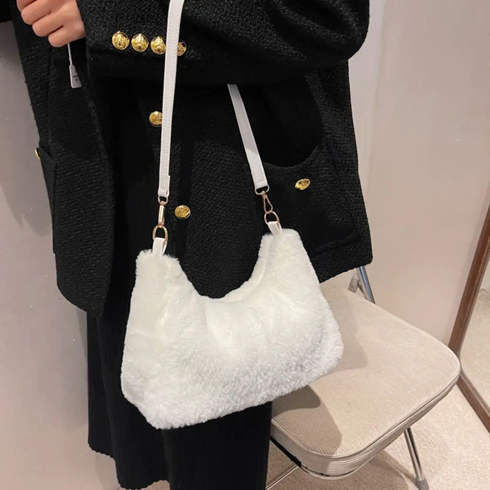 Women Fashion Shoulder Bags Female Underarm Bags Soft Plush Handbags Furry Fluffy Tote Bags Messenger Bag