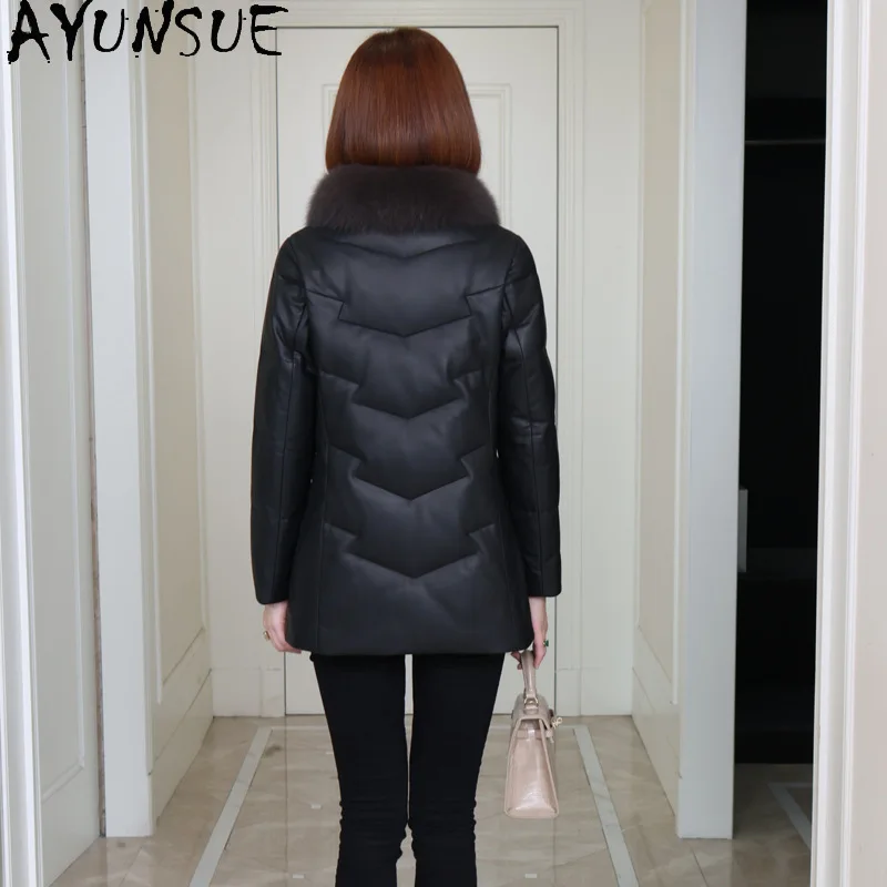 AYUNSUE peau de mouton véritable veste en cuir femmes vêtements d'hiver col de fourrure de renard 2025 chaud blanc duvet d'oie manteau femmes vêtements