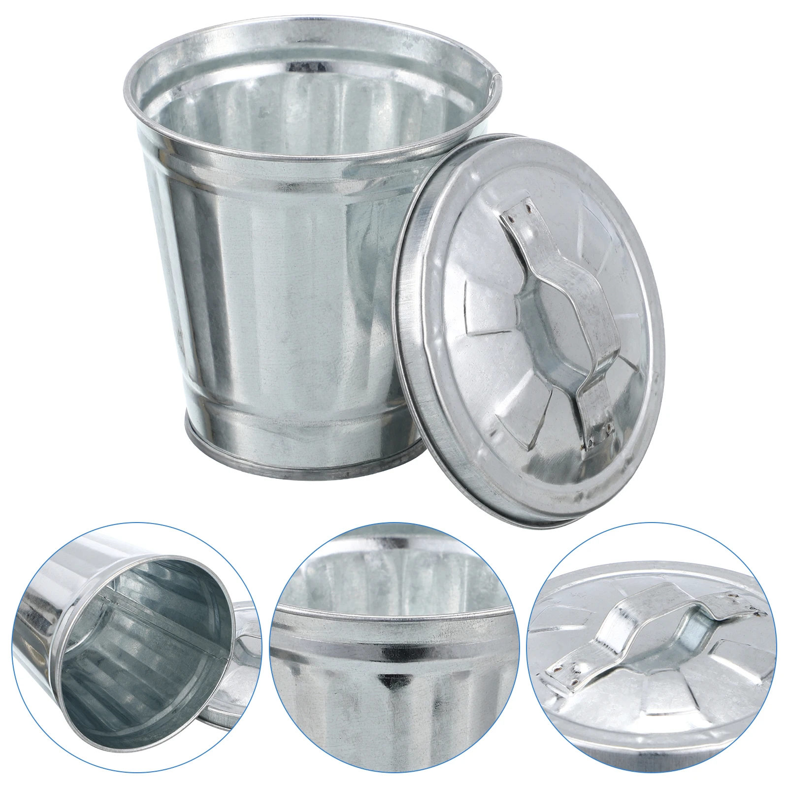 

1pc Desktop Storage Jar Small Iron Trash Can Metal Pail Waste Paper Basket Garbage Container Long Use Home Office Flower Pot