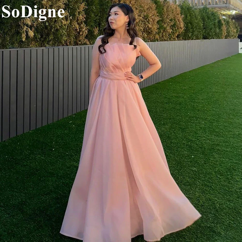 

SoDigne Simple A-Line Spaghetti Straps Evening Dresses Pleated Light Pink Bridesmaid Dress 2024 Wedding Party Gowns for Women