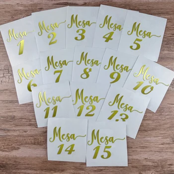 Pegatina de número de Mesa española, calcomanías de vinilo para recepción de boda, números para planes de mesa, marco de fotos, botellas, tarjetas, velas, jarrones