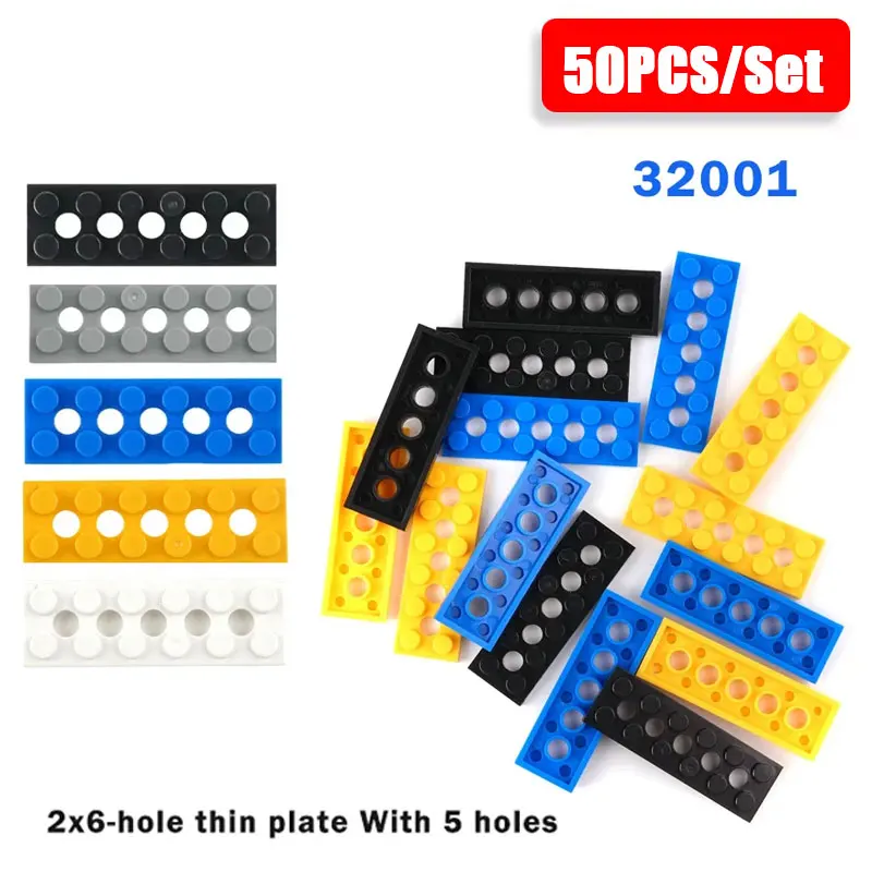 

50Pcs 32001 MOC Building Blocks 2x6 Dots Thin Plate With 5 Holes Compatible Bricks Assembly Educational Construction Toy Gift