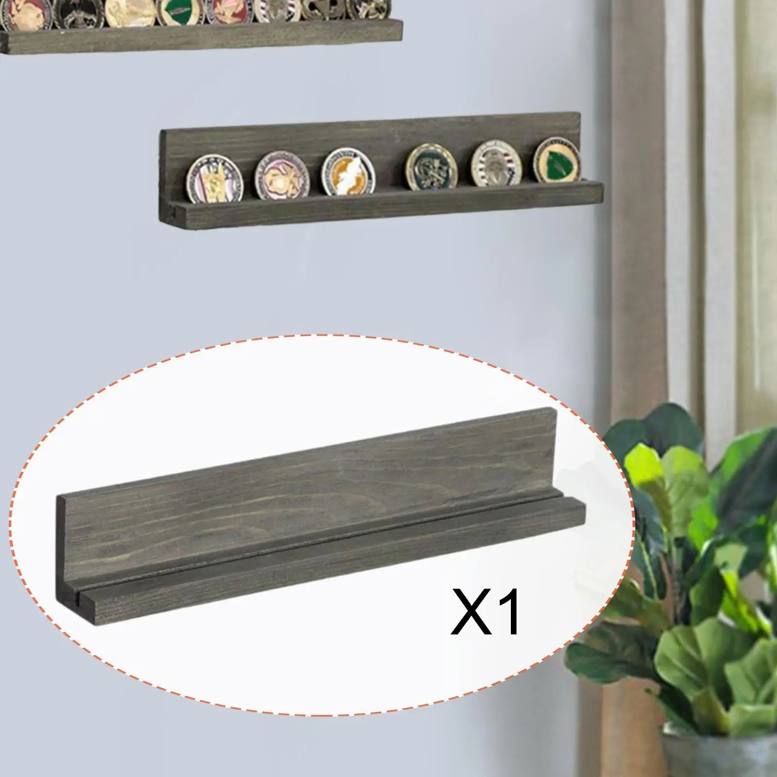 Coin Display Stand Single Row Wall Mounted Rack Wood Organizer for Collectible Coin Frame Home Office
