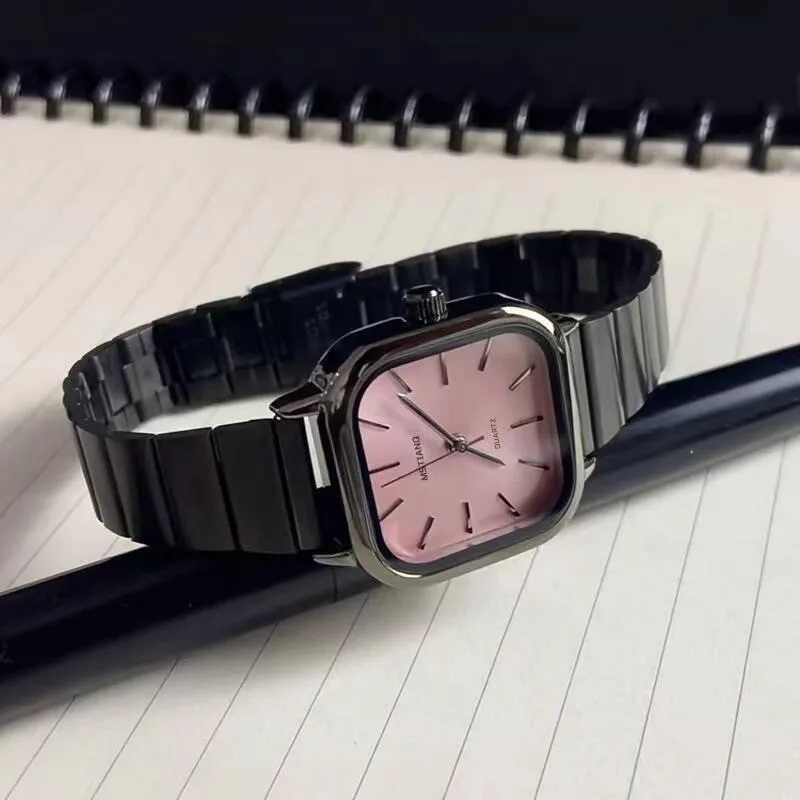 

Брендовые женские черные часы, модные кварцевые часы, регулируемый ремешок из нержавеющей стали, роскошный подарок, женские наручные часы Relojes Para Mujer