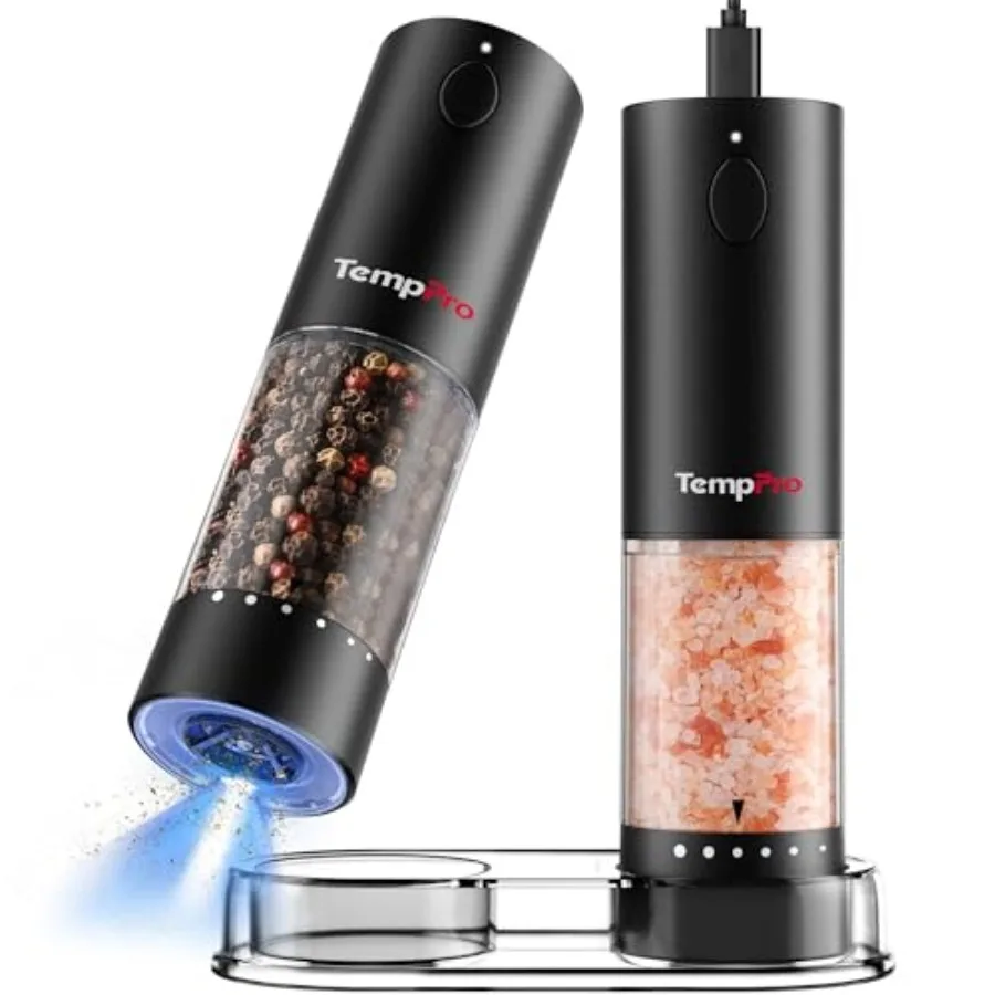

Electric Salt and Pepper Grinder Set Rechargeable 110ml Automatic Pepper Grinder Shakers with External Adjustment Refillable Pe