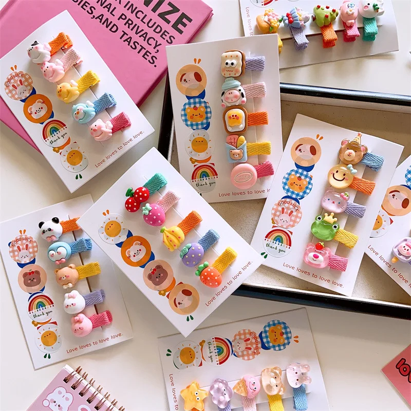 

5 шт. новый стиль, детские яркие цветные полимерные милые аксессуары с мультяшными животными, не повреждающие детские заколки для волос