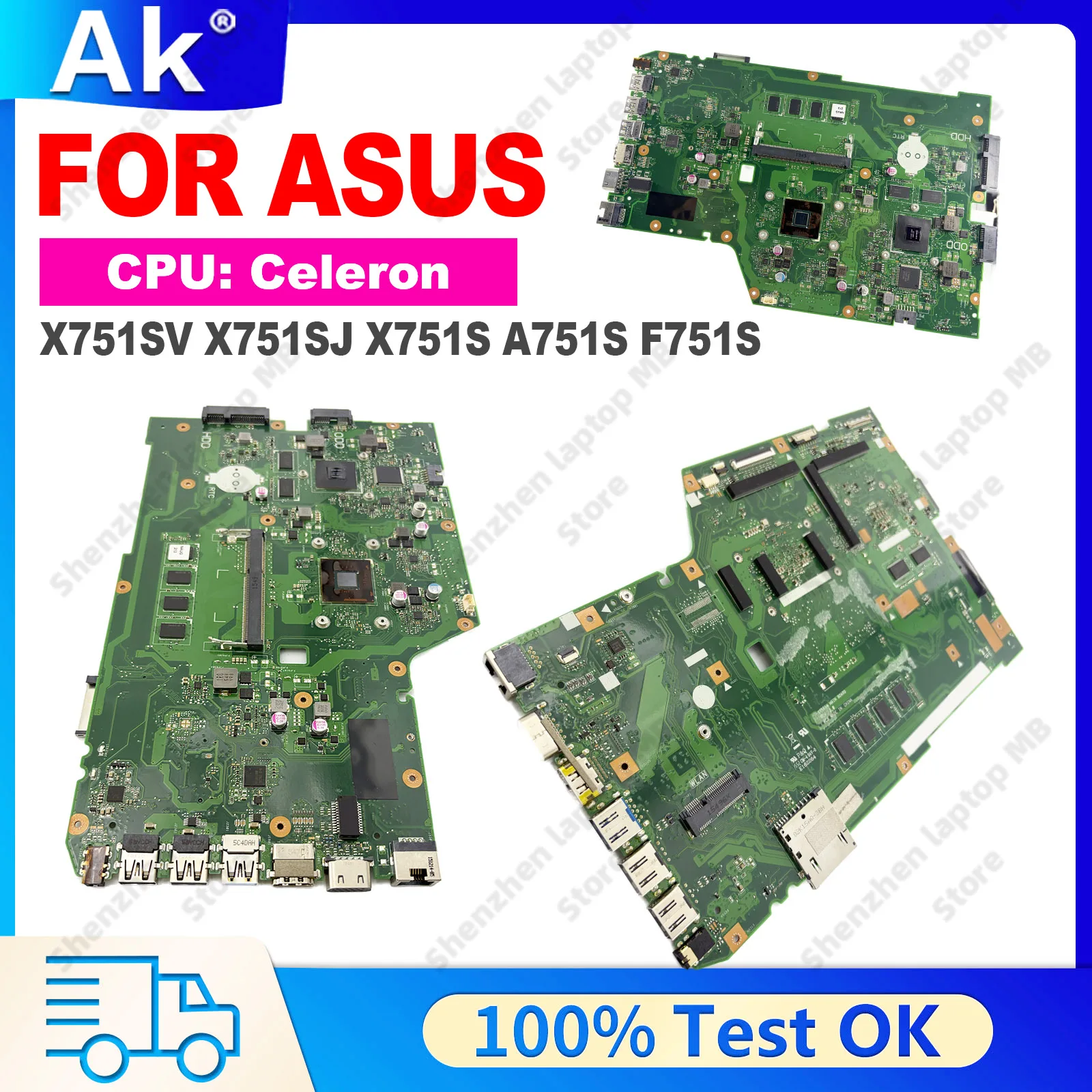X751SV X751SJ Laptop Motherboard For ASUS VivoBook With Celeron CPU 100% Tests OK Fast Ship X751SJ X751S A751S F751S Mainboard