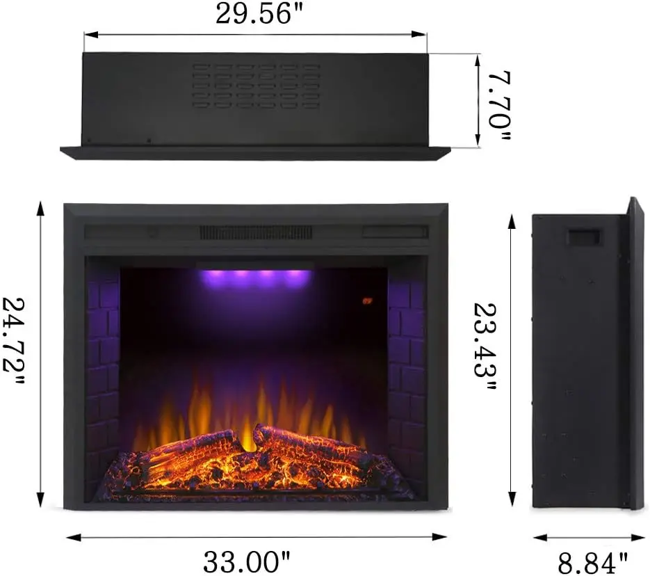 33 Zoll elektrischer Kamine insatz, Kamin heizung mit Überhitzung schutz, Feuer knistern