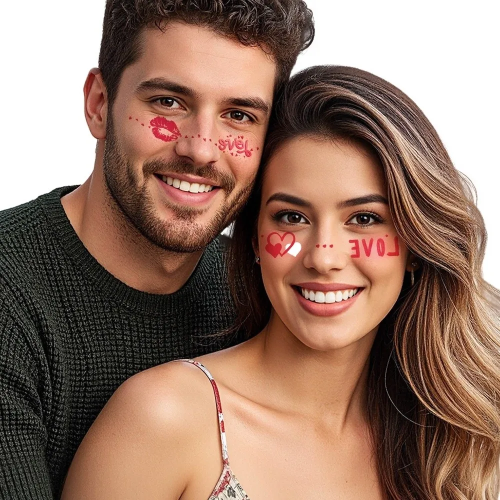 Waterproof Valentine's Day Tattoo Disposable Lips Cheek Temporary Stickers Sweet Couple Love Face Stickers Enhance Atmosphere