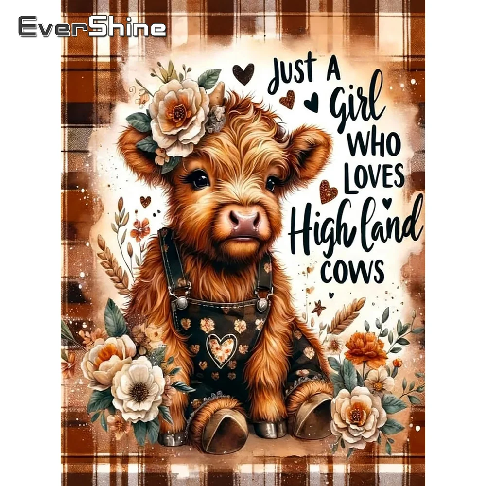 Evershine Animal Embroidery Supplies Cow Needlework Art Cross Stitch Kit Text Design Printed Canvas DIY Home Decor