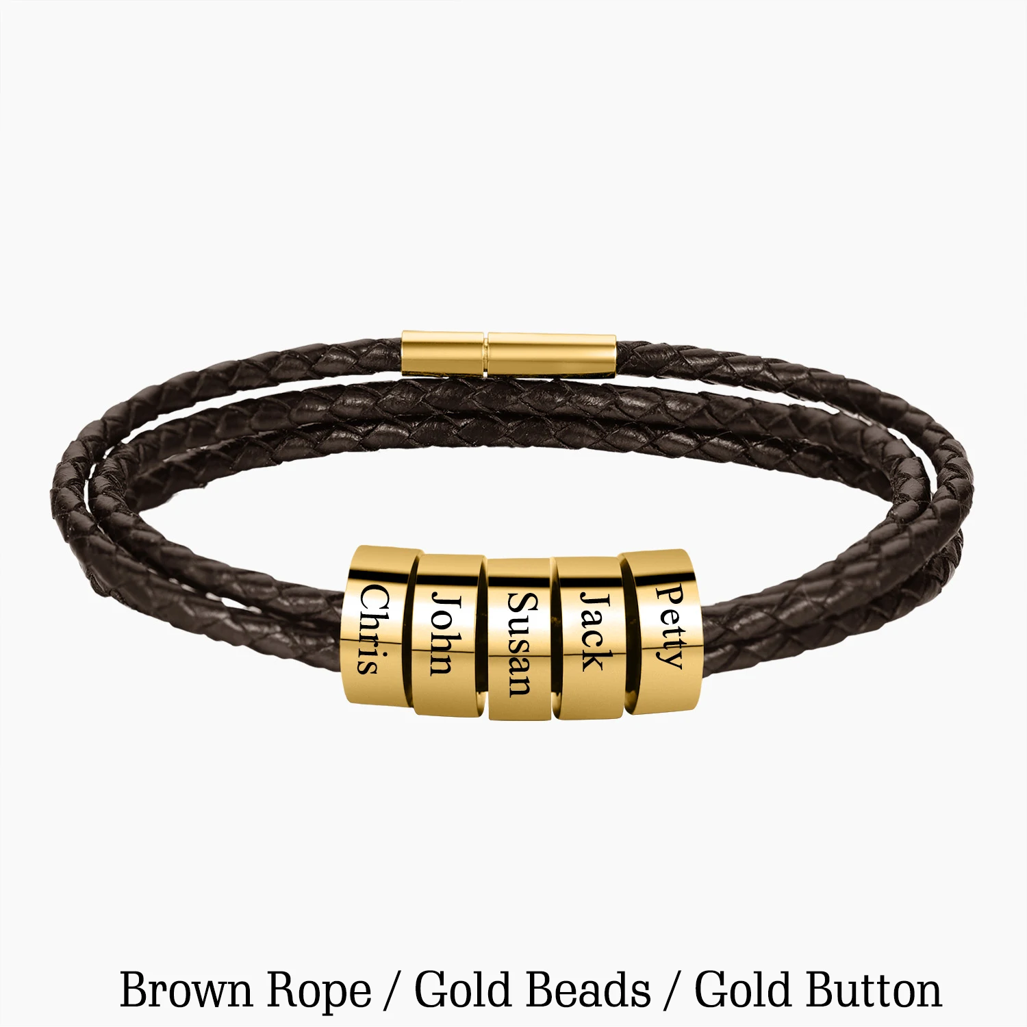Custom Men's Leather Bracelet with Name Charms