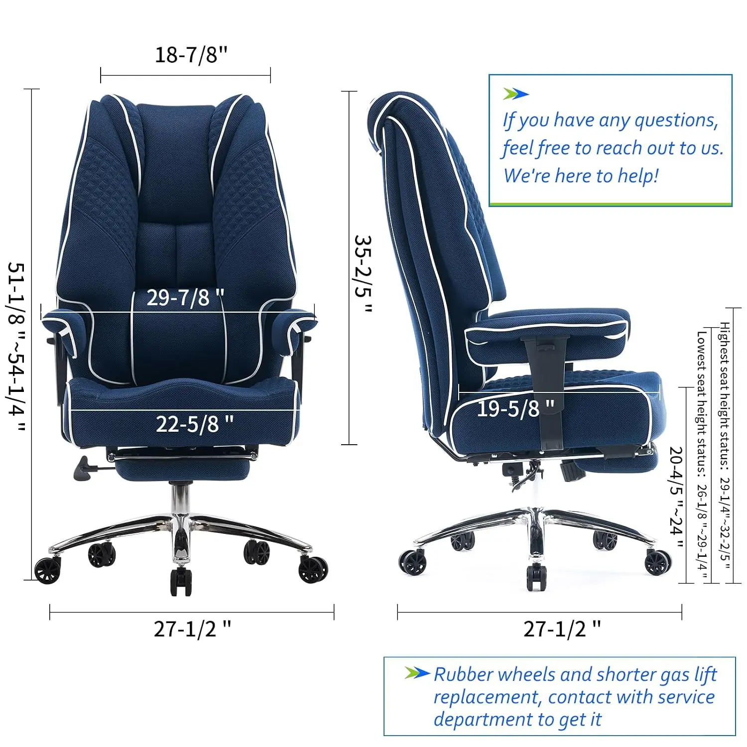 Big and Tall Office Chair 400lbs Wide Seat, Leather High Back Executive Office Chair with Foot Rest, Ergonomic Chairs Lumbar