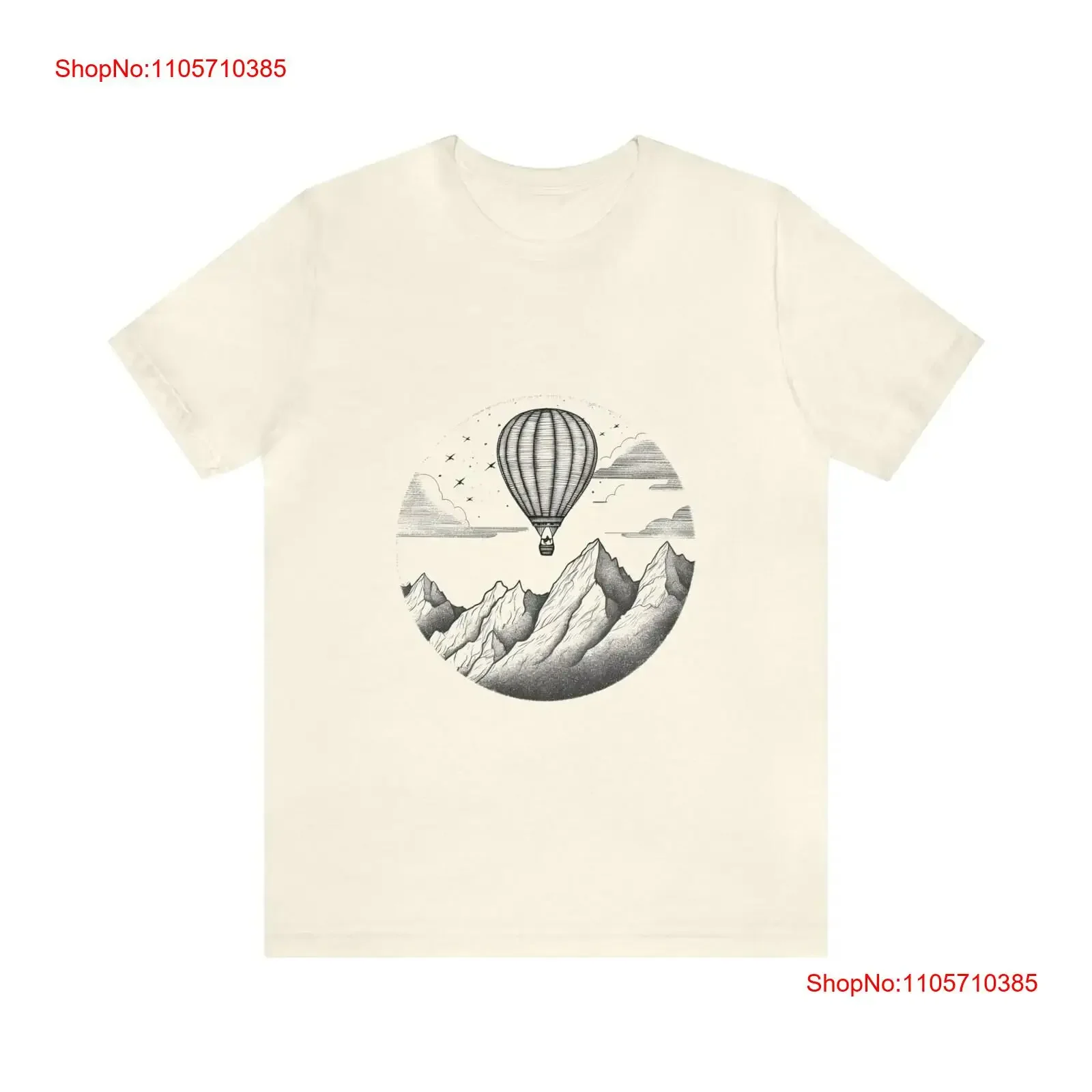 Hot Air Balloon Over Mountains T Shirt Line Art Adventure Minimalist Design Traveler's Nature Lover Outdoor Explorer vintage