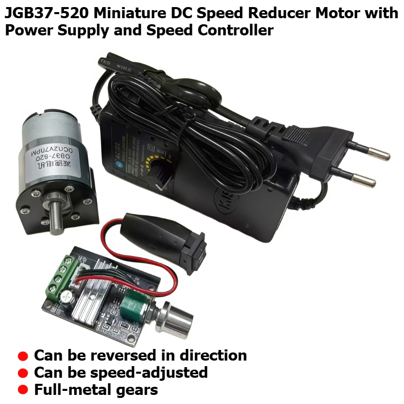 37GB-520 Brushed DC Speed Reduction Motor 37mm Low-Noise Motor with Power Supply and Speed Controller