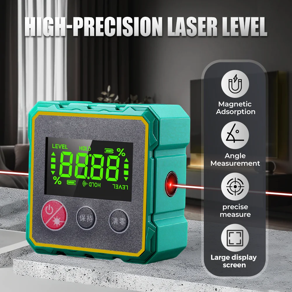 New Laser Digital Protractor Laser Level Ruler USB Chargable Inclinometer Magnetic Base Goniometer Magnet Angle Finder