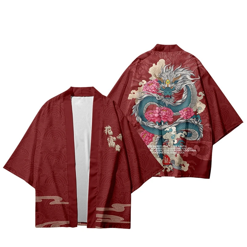 Traditional Samurai Kimono Men Japanese Anime Dragon Print Cosplay Haori boys girls Cardigan Yukata Shirt Summer Robe