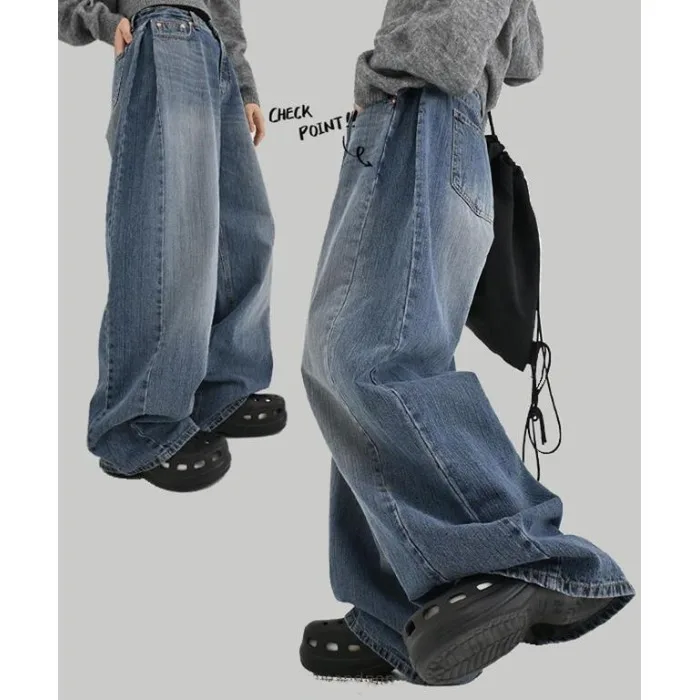 Casual Loose Fit Gerade Bein Hosen Herbst Winter Vintage Vielseitige Bodenlangen Hosen Koreanische Sle Regular Fit Jeans