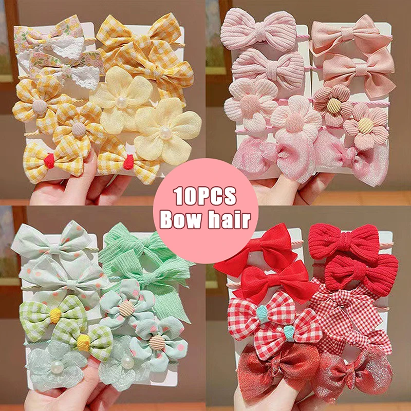 

10Pcs/Set Hair Accessories Rubber Band For Kid Big Bow Flower Elastic Hairbands Children Girls Sweet Hair Ties Fashion Headbands