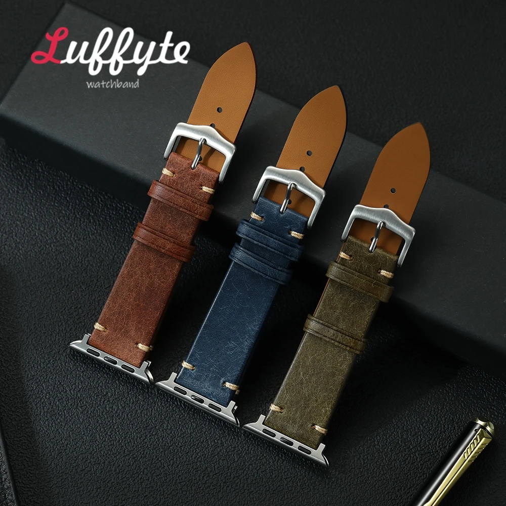 Retro-Uhrenarmbänder aus echtem Leder für Apple Watch 1–10, Ultra SE 2, Rindsleder-Uhrenarmband für IWatch 38/40/41/42/44/45/46/49 mm
