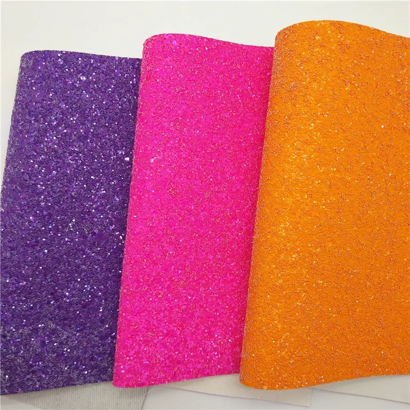 Arancione rosa verde blu giallo grosso tessuto in pelle glitterata fogli finti Glitter per fiocchi orecchini fai da te 21x29CM Q284