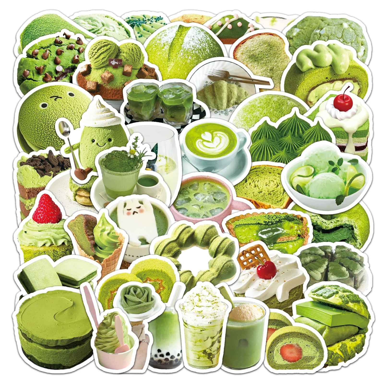 50Pcs Cute Cartoon Ins Hot Matcha Series Cartoon Cute Waterproof Sticker Skateboarding Retro Home Decal Sticker