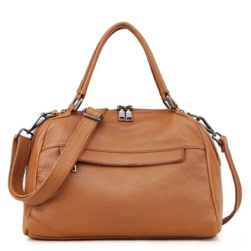 

New Genuine Leather Women's Bag Boston Handbags For Women Casual Ladies Shoulder Crossbody Bag High Quality Brown Top-Handle Bag